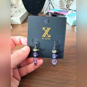 Zaxie purple and yellow beaded dangle earrings